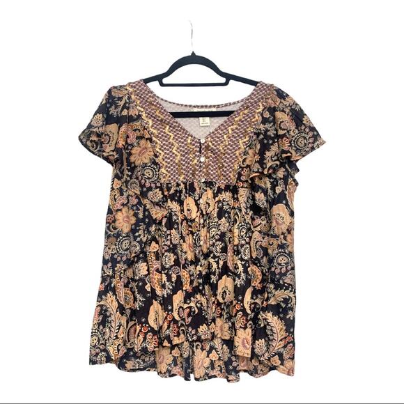 NWT Rachel Zoe Bohemian Cotton Multi-Print Floral Multicolor Tunic Blouse - Picture 1 of 5